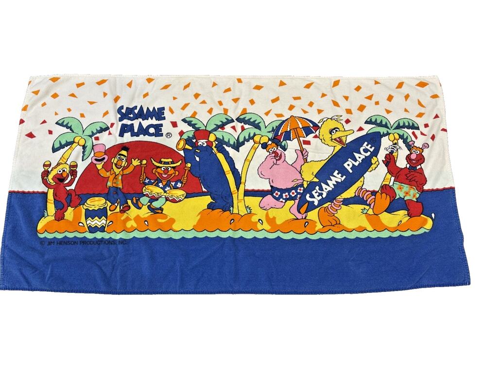 Sesame Place Beach Bath Towel Elmo Big Bird Bert Ernie Sesame Street 1992 #4513